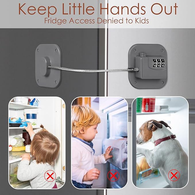 Refrigerator Lock, Combination Lock for Refrigerator Cabinets, Drawers, Heavy Duty Fridge Lock, Easy Install No Keys Needed (Grey-6Pack)