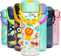 Elemental Water Bottles for Kids - Splash Kids Water Bottle for School with Pop-it Handle - BPA Free Tritan Plastic Water Bottle with Straw Leak Proof when Spout is Closed - Clear Jungle - 18oz