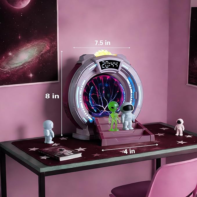 Space Portal Plasma Ball Night Light, LED Galaxy Projector Alien Lamp with White Noise, Bluetooth Music Speaker Alarm Clock,Remote,Star Light for Kids Room Decor Lamp, Christmas/Birthday Gift.(Pink)