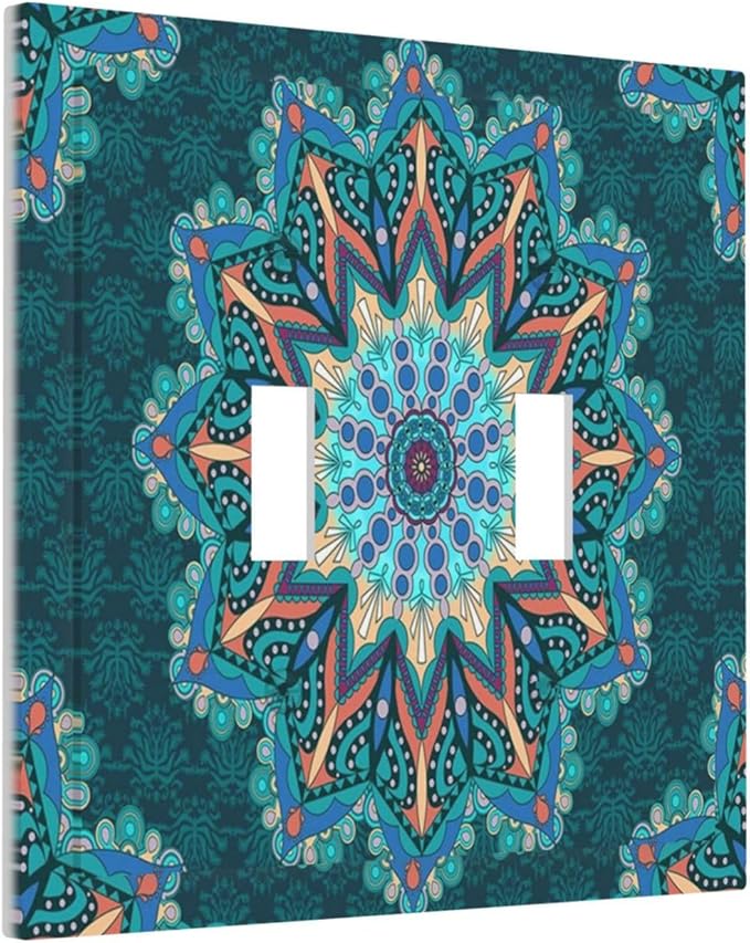 Light Switch Cover Boho Hippie Colorful Mandala 2 Gang Wall Plate Double Light Switch Plate Toggle Decorative Outlet Covers Electrical Switchplate for Bathroom Home Decor