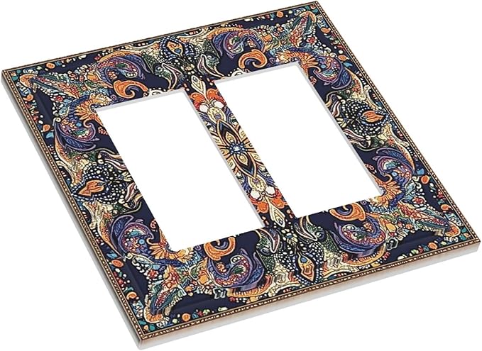 Decorative Outlet Covers Mandala Petals Retro Flowers 2 Gang Double Gfci Rocker Electrical Wall Panels Light Switch Cover Plate For Bed Room Home Decor