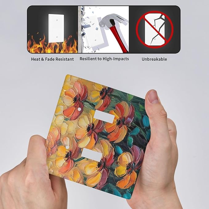 Decorative Art Light Switch Covers Color Flower Blaze 2 Gang Double Toggle Wall Plate Decorative Switchcover Electrical Switchplate for Home Decor
