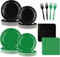 Grencian 96Pcs Green and Black Birthday Decorations Graduation Party Plates and Napkins Solid Color Disposable Heavy Duty Green and Black Tableware Set for Graduation Decorations 2026