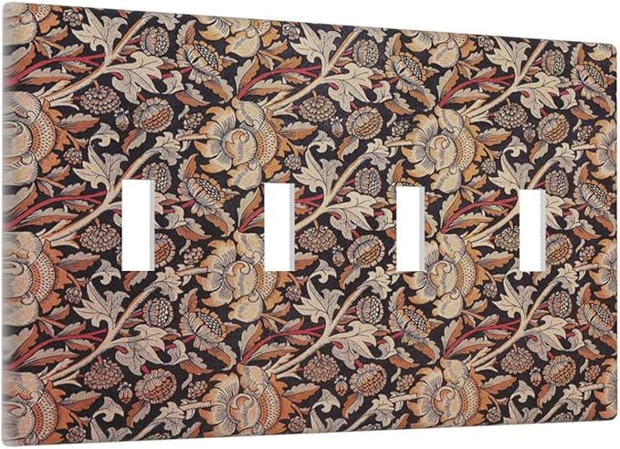 Light Switch Covers Vintage William Morris Floral Plants Quad Toggle 4 Gang Wall Plate Electrical Faceplate Decorative Switch Plates for Bedroom living Room Decor