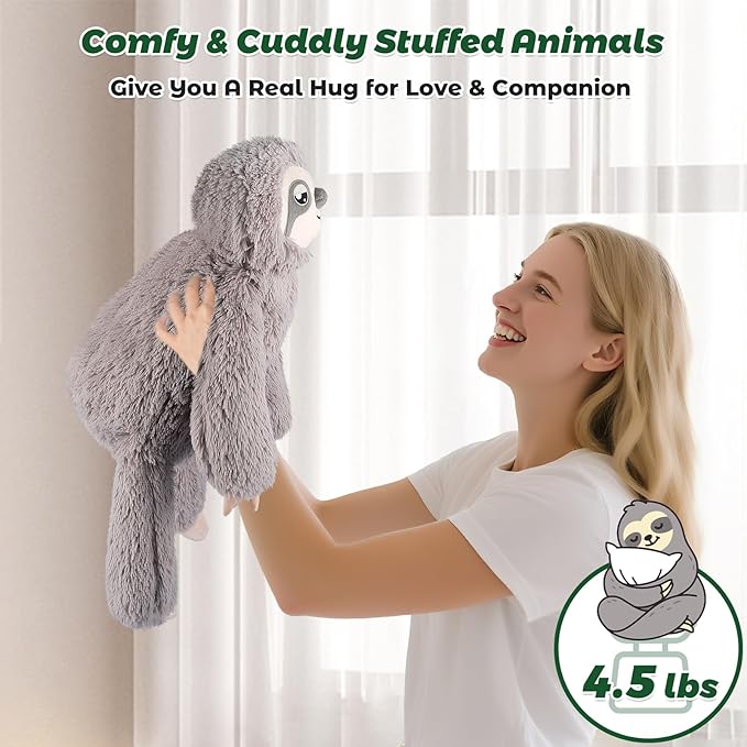 Bobbie & Laxi 26" & 4.5lbs Sloth Stuffed Animal, Sitting & Laying Weighted Stuffed Animals, Cuddly & Soft Weighted Sloth Plush for Adults & Kids, Sloth Gifts for Christmas & Valentine’s Day