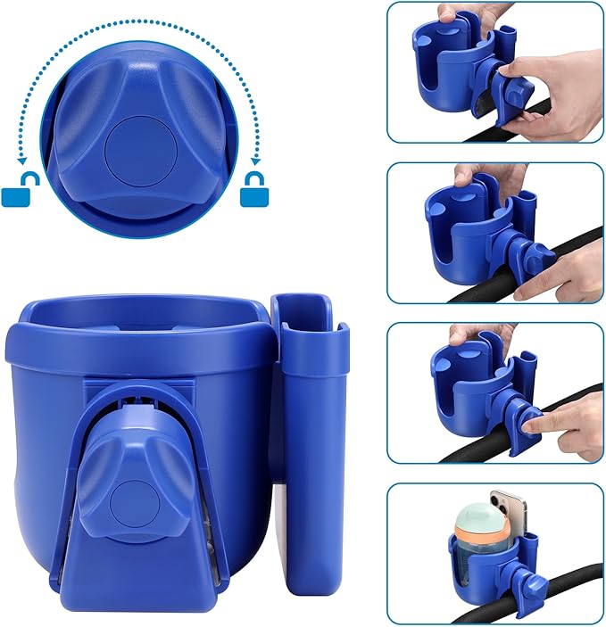 Accmor Stroller Cup Holder with Phone Holder, Bike Cup Holder, Universal Cup Holder for Uppababy Nuna Doona Strollers, 2-in-1 Cup Phone Holder for Stroller Bike Accessory