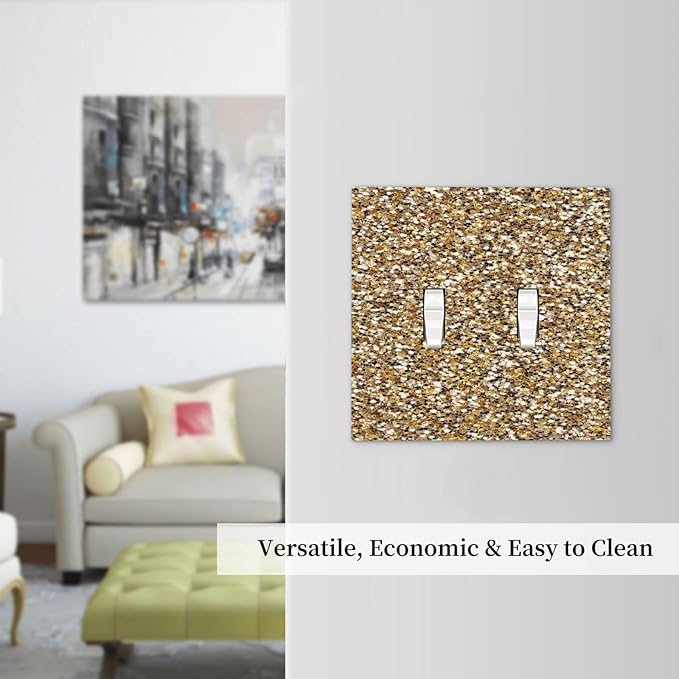 Decorative Switch Plate Covers Gold Glitter Sequins 2 Gang Double Toggle Light Switch Cover Plate Electrical Wall Plate Outlet Cover Outlet Light Switch Cover for Bedroom Cabin Decor