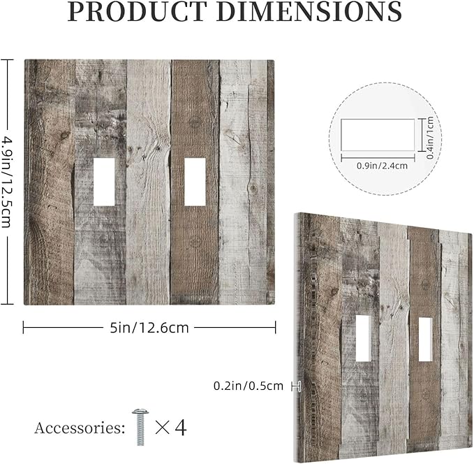 Natural Grey Wood Vintage Faux Wood Grain Decorative Switch Plates 2 Gang Double Toggle Outlet Light Switch Cover Wall Plate Electrical Faceplate for Farmhouse Home Decor