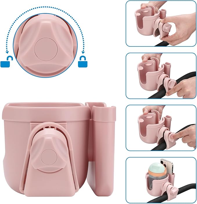Accmor Stroller Cup Holder with Phone Holder, Bike Cup Holder, Universal Cup Holder for Uppababy Nuna Doona Strollers, 2-in-1 Cup Phone Holder for Stroller Bike Accessory