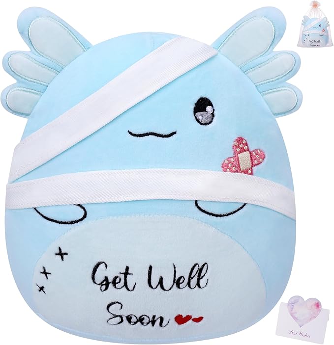Get Well Soon Plush Axolotl - Salamander Plush Get Well Gift Cute Axolotl Stuffed Animal, Ideal Get Well Stuffed Animal Present for Speedy Recovery Kids, 10 Inch