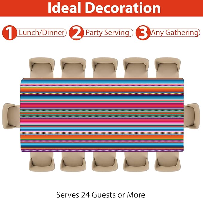 Qyeahkj Mexican Serape Fiesta Party Supplies Serves 24 Mayo Party Paper Plates Napkins Colorful Stripes Mexico Tablecloth Set Tableware Kit for Pinata Taco Ponchos Dance Day of The Dead Favor