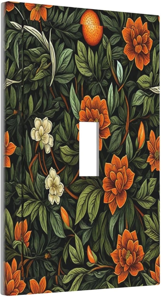 Light Switch Cover Plate William Morris Orange Flowers Rustic Leaves Floral 1 Gang Single Toggle Decorative Switch Plates Wall Plates Electrical Faceplate for Bathroom Bedroom Decor