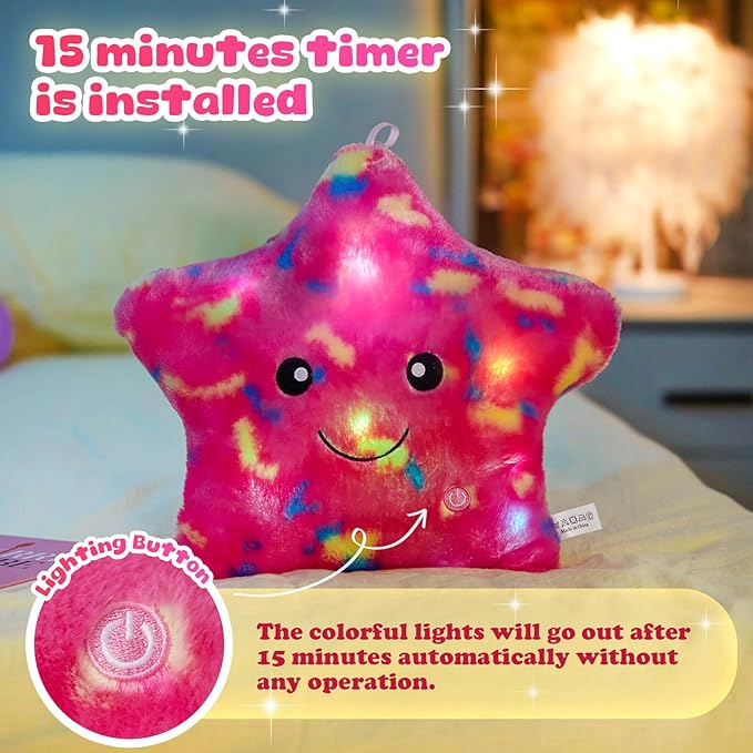 WEWILL 13'' Pink Light up Twinkle Star Glowing LED Night Light Plush Toy Stuffed Animal Birthday Christmas Holiday Valentines Gifts for Toddlers Girls