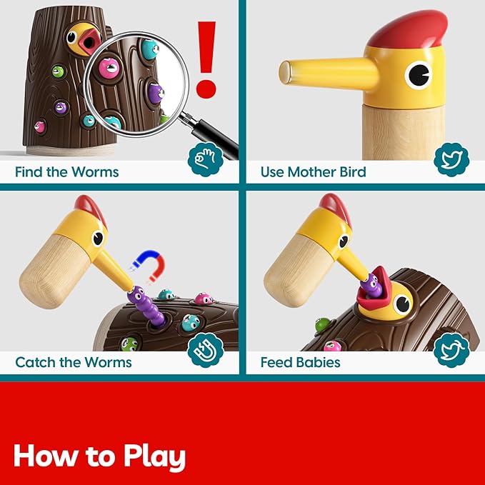 TOP BRIGHT Montessori Toys for 2 Year Old - Magnetic Bird Feeding Games for 2 Year Olds, Learning Toys for Toddlers 2-4 Years, Fine Motor Skills Toy for 3 Years Old Girls and Boys