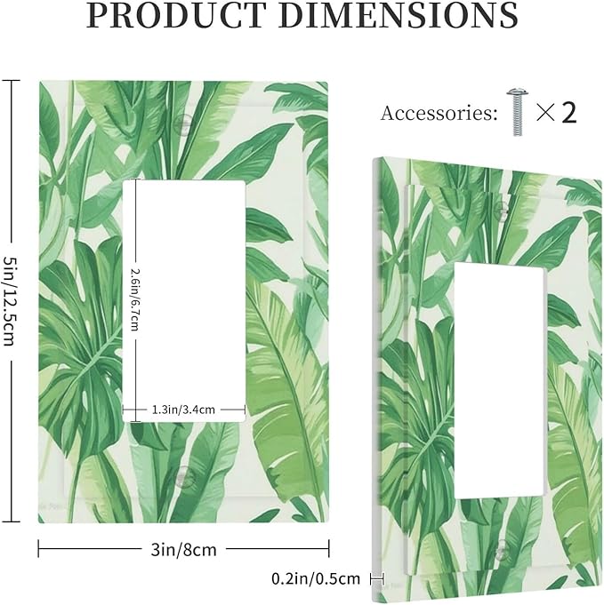Decorative Outlet Covers Tropical Palm Tree Leaf Green Plant 1 Gang Single Rocker Light Switch Cover Plate Wall Plates Gfci Faceplate For Bed Room Living Room Decor