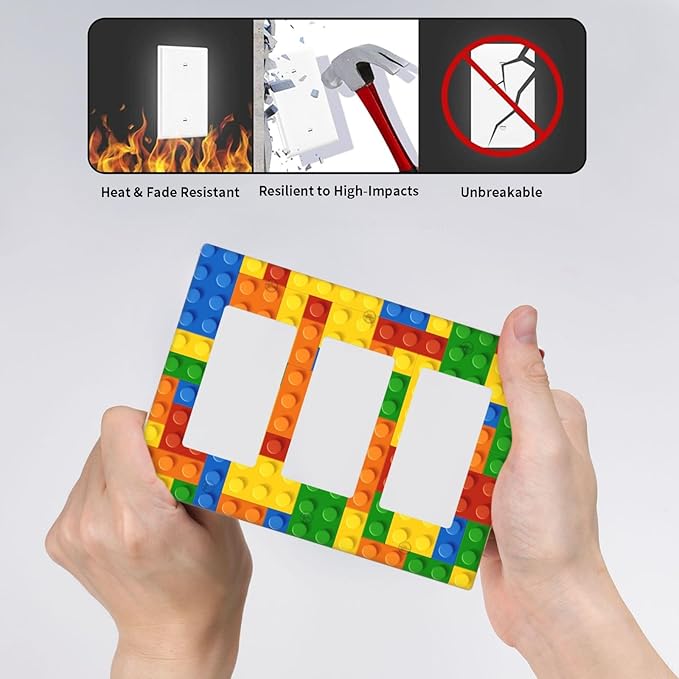 Colorful Bricks Triple Gang Rocker Decorative Light Switch Cover, 3-Gang Wall Plate Outlet Cover