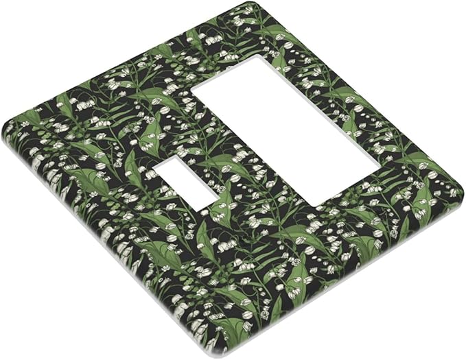 Boho Floral Green Leaves White Flowers Outlet Covers 1 Toggle 1 Rocker Combination Decorative Wall Plate Electrical Switch Plates Light Switch Cover Plate for Farmhouse Bed Room Decor