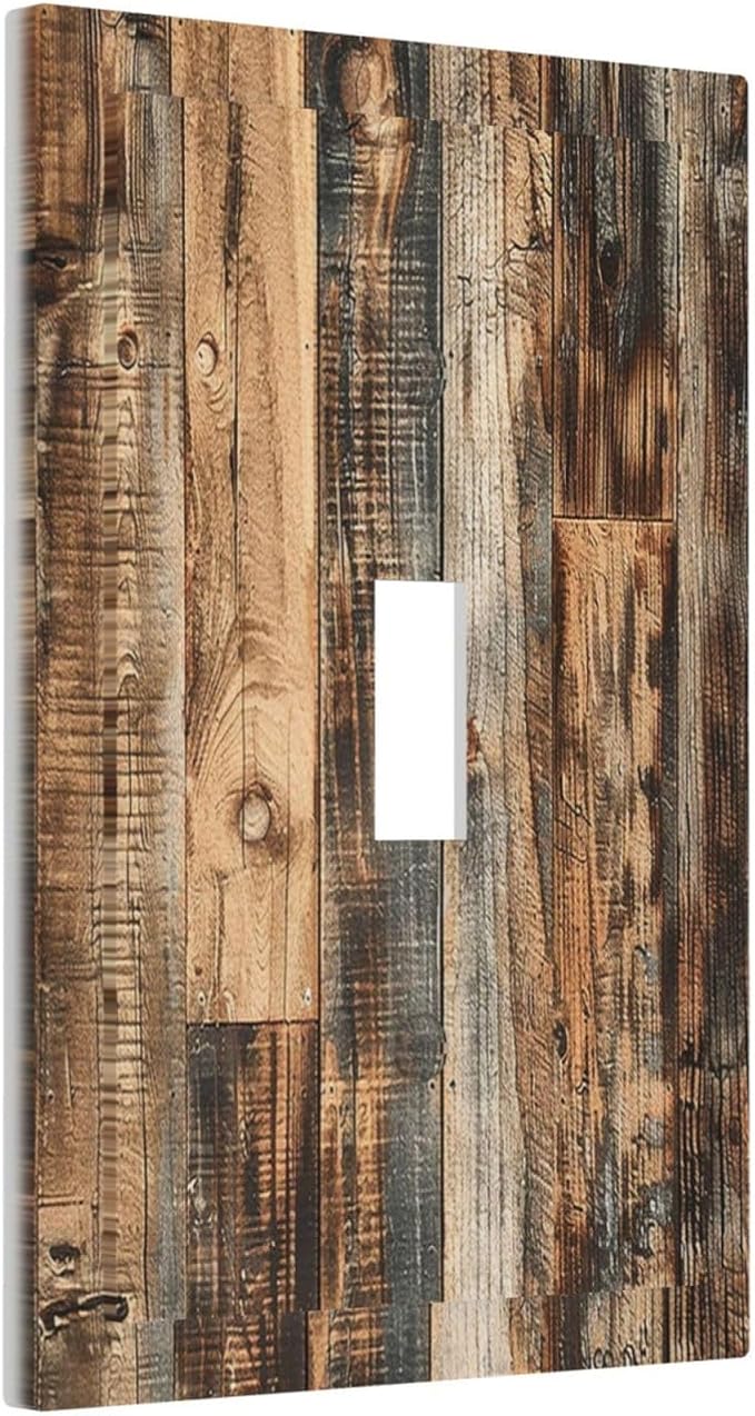 Decorative Light Switch Cover Rustic Brown Wood Pattern Splice Plank 1 Gang Single Toggle Device Electrical Faceplate Switchplates Decorator Outlet Wall Plate For Farmhouse Cabin Decor