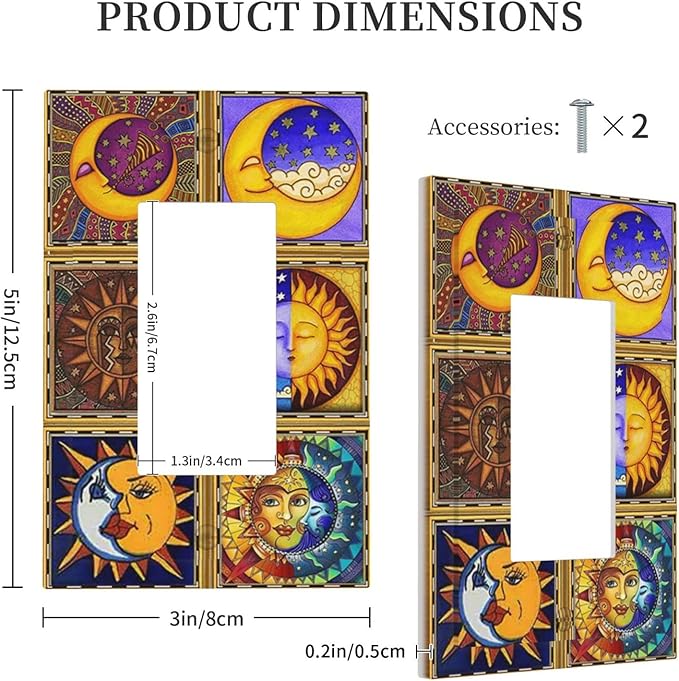 Mexican Talavera Tiles Star Pattern Celestials Theme Print Decorative Outlet Covers 1 Gang Single Rocker Light Switch Cover Plate Wall Plates GFCI Faceplate for Kitchen Home Decor