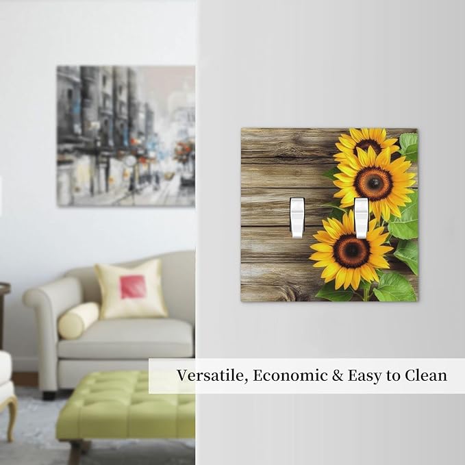 Decorative Switch Plates Sunflowers Rustic Wood 2 Gang Double Toggle Outlet Light Switch Cover Wall Plate Electrical Faceplate For Farmhouse Cabin Decor