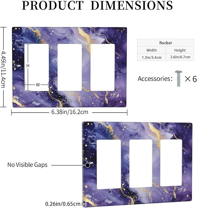 Decorative Outlet Covers Modernity Abstract Purple Golden Marble 3 Gang Wall Plate Triple Rocker Switch Light Switch Plate Covers Jumbo Electrical GFCI Switch Cover Plate