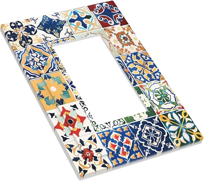 Decorative Outlet Covers Moroccan Traditional Mexican Talavera Til 1 Gang Single Rocker Light Switch Cover Plate Wall Plates GFCI Faceplate for Kitchen Home Decor