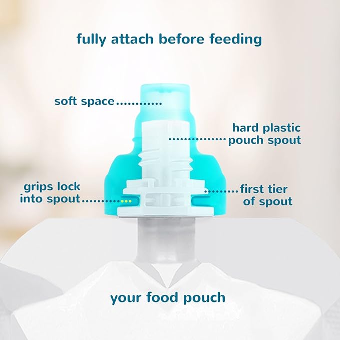 ChooMee SoftSip Food Pouch Top | Baby Led Weaning | No Spill Flow Control Valve, Protects Childs Mouth, 100% Silicone, BPA Free | 2CT Orange Aqua