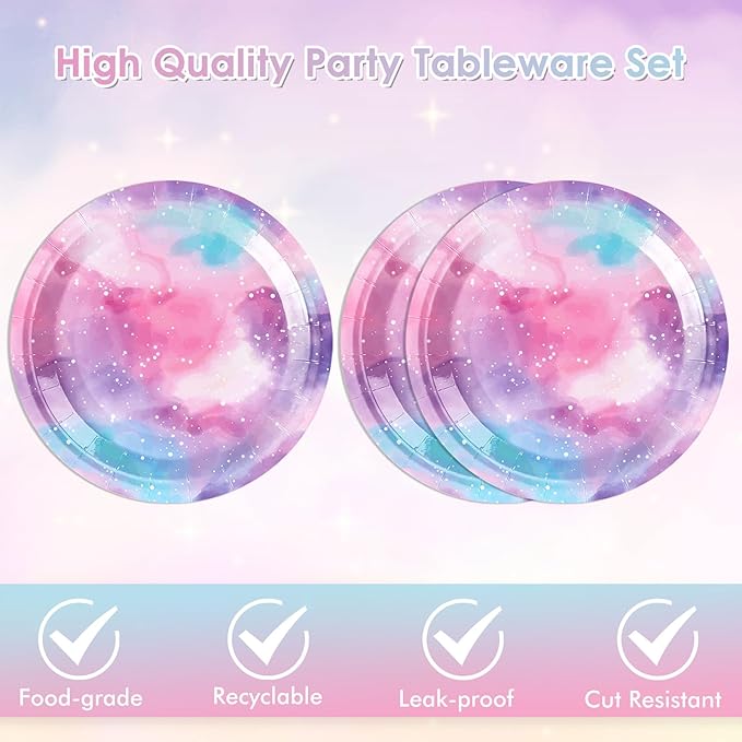 40PCS Starry Galaxy Birthday Party Decorations Galaxy Party Starry Night Supplies Tableware Set Starry Night Solar System Star Plates Napkins for Baby Shower,Disposable Birthday Table Decoration