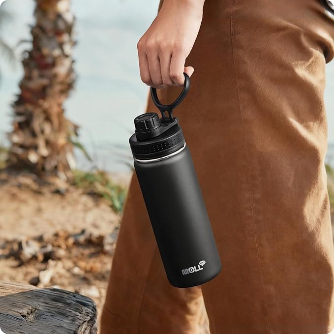 Kids Insulated Water Bottle-18 oz Stainless Steel Vacuum Wide Mouth Sports Flask with Silicone Boot-Reusable Metal Leak Proof Travel Water Bottle for Girls Boys, BPA-Free(Blak)