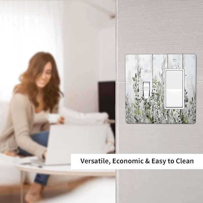Sage Green Eucalyptus Rustic Country Botanical Leaf Flower Outlet Covers 1 Toggle 1 Rocker Combination Decorative Wall Plate Electrical Switch Plates Light Switch Cover Plate for Farmhouse Bedroom