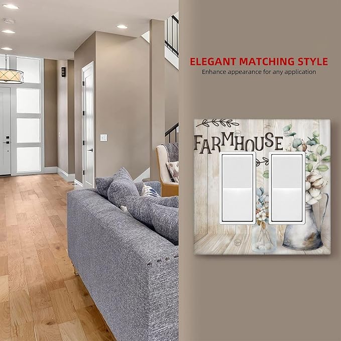 Decorative Switch Plate Covers Farmhouse Floral Cotton 2 Gang Double Rocker Decora Light Switch Cover Rustic Country Flower Dual Outlet Wall Plate Electrical Faceplate GFCI for Country Decor