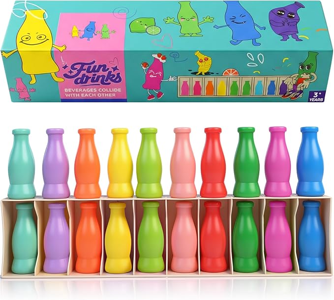 Foleto Bottle Flip Challenge Game, Color Match Interactive Sorting Toy with 20 ABS Bottles, Dual-Mode Brain Training Game Portable Party Family Group Challenge