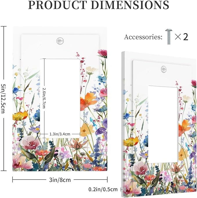 Watercolor Wildflowers Colorful Floral Plant Decorative Outlet Covers 1 Gang Single Rocker Light Switch Cover Plate Wall Plates GFCI Faceplate for Bedroom Living Room Decor