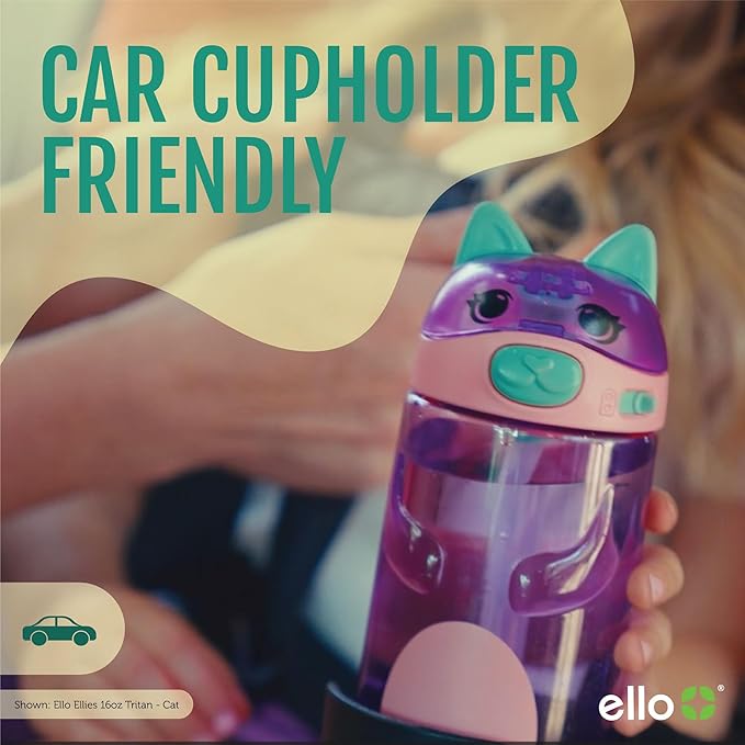 Ello Ellies 16oz Plastic Kids Water Bottle with Straw and Built-in Carrying Handle and Leak-Proof Locking Lid for School backpack, Lunchbox and Outdoor Sports, Pig