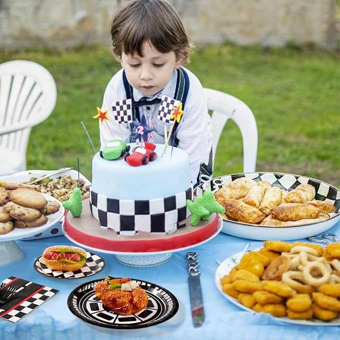 Grencian 96Pcs Race Car Party Decorations Race Car Plates and Napkins Disposable Racing Themed Paper Plates Tableware Set for Boys Kids Birthday Baby Shower Party Supplies, Serve 24