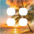 Decorative Outlet Covers Tropical Beach Ocean Palm Trees Hawaiian Sunset 2 Gang Wall Plate Double Duplex Light Switch Cover Switch Plate Covers Faceplate for Bedroom Home Decor