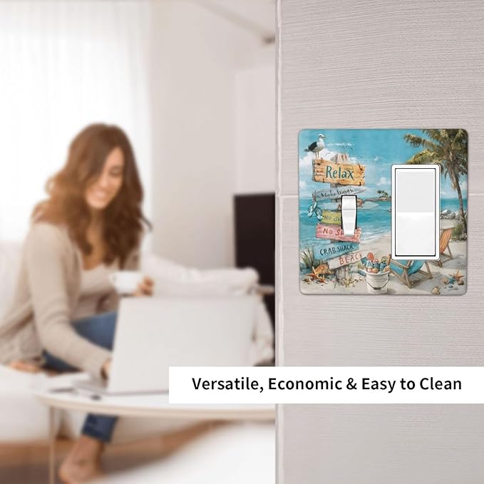 Ocean Beach Tropical Palm Tree Coastal Seaside Outlet Covers 1 Toggle 1 Rocker Combination Decorative Wall Plate Electrical Switch Plates Light Switch Cover Plate for Kids Room Living Room Decor