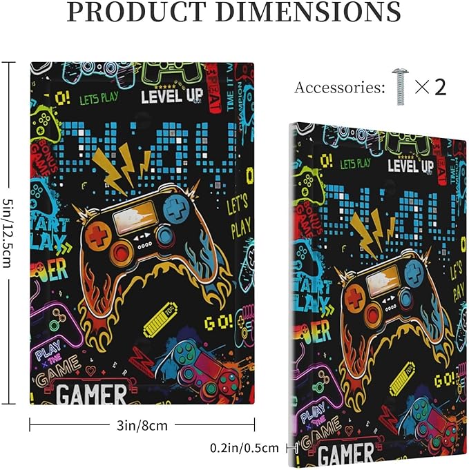 Gamer Video Game Themed Cool Controller Print Light Switch Cover Plate 1 Gang No Device Blank Electrical Wall Plates Faceplate Decorative Switch Plate Covers for Kids Room Office Decor