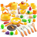 56Pcs Mini Play Kitchen Accessories for Kids, Pretend Cooking Playset with Cookware, Tableware & 2 Fruit Sets, Learning Gift for Girls, Boys, Toddlers, Yellow