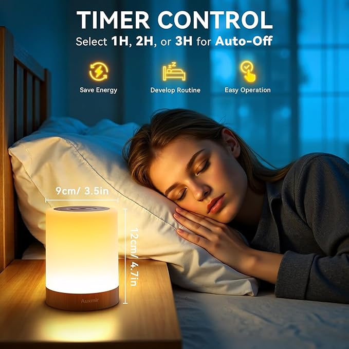 Auxmir Night Light for Kids Baby, Dimmable Touch Lamp for Nursery, 11 RGB Colors 5 Brightness, Portable Rechargeable Table Lamp for Nightstand, Kids Night Light for Bedroom Living Room, Brown-2 Pack