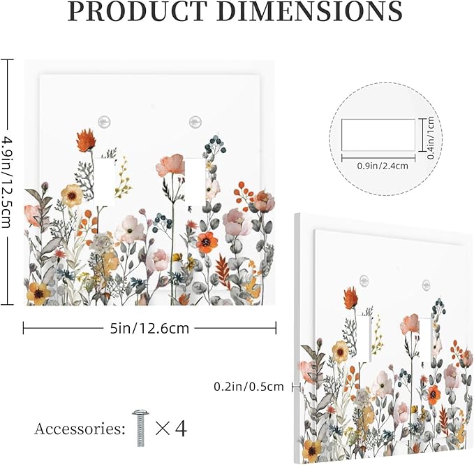 Decorative Switch Plates Colorful Wildflowers Boho Vintage Floral 2 Gang Double Toggle Outlet Light Switch Cover Wall Plate Electrical Faceplate For Bed Room Living Room Decor
