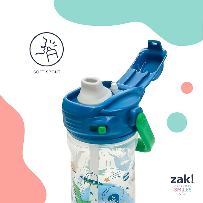 Zak Designs Peppa Pig Beacon Kid Water Bottle for Travel or At Home, 12oz Plastic is Durable and Leak-Proof with Liquid Lock Spout, Cover, Carry Handle, Protective Base (Peppa, George)
