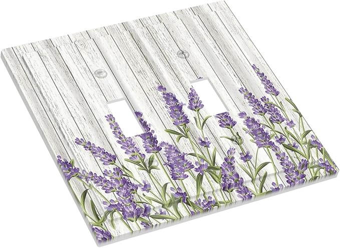 Rustic Wooden Plank Lavender 2 Gang Light Switch Cover Plate Double Toggle Wall Plate Decorative Outlet Cover Electrical Faceplate Switchplate for Bedroom Bathroom Kitchen Decor