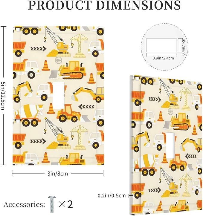 Decorative Light Switch Cover Plate Construction Vehicle Yellow Trucks Diggers 1 Gang Single Toggle Wall Plates for Electrical Outlet Covers Switch Plate Covers Faceplate for Home Decor