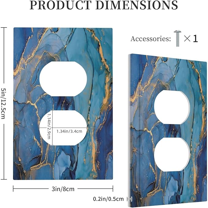 Blue Marble 1 Gang Outlet Plate Duplex Decorative Electrical Receptacle Modern Ombre Watercolor Ink Art Outlet Covers Lightswitch Faceplate 5" X 3"