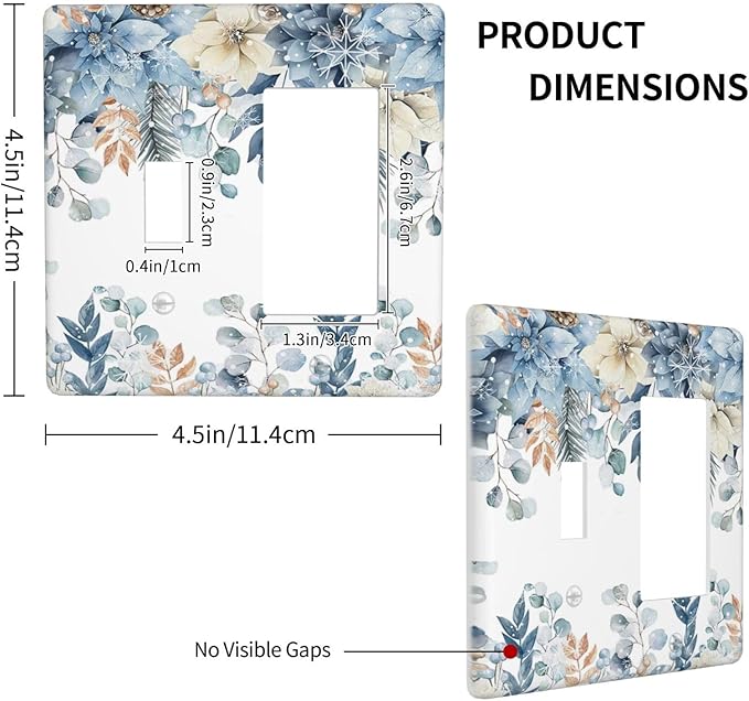Blue Vine Snowflake Plants Leaves Floral Flowers Outlet Covers 1 Toggle 1 Rocker Combination Decorative Wall Plate Electrical Switch Plates Light Switch Cover Plate for Bedroom Living Room Decor
