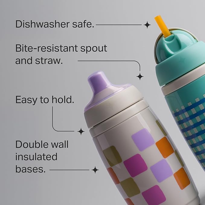 Tommee Tippee Active Straw Toddler Cups, 9 oz, Insulated Sippy Cups For Toddlers 1-3, Silicone Straw and Leak-Proof Valve, Mint and Beige, Pack of 2