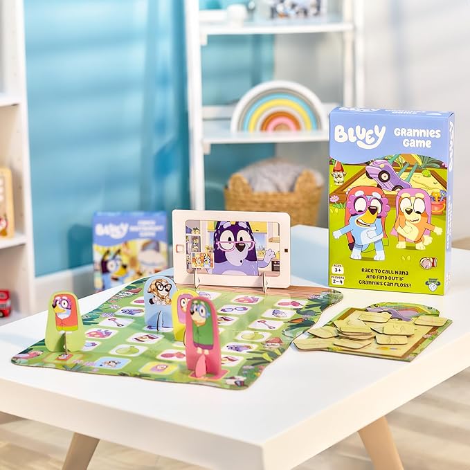 Bluey Grannies Game, Collect Grannies' Items Like Glasses and Walking Sticks and Race to Be The First to Call Nana and Start A Flossing Party, for Ages 3+ for 2-4 Players
