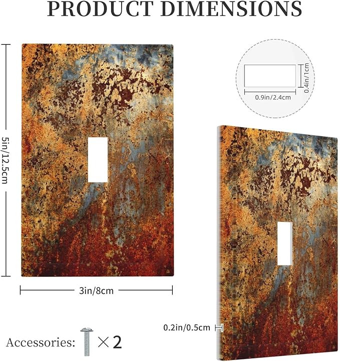 Shabby Old Aged Rust Rusty Tumbled Antique Brass Patina Copper Metal Print 1 Gang Single Toggle Electrical Outlet Light Switch Wall Plate Receptacle Face Plate Cover Decorative One Device Switchplate