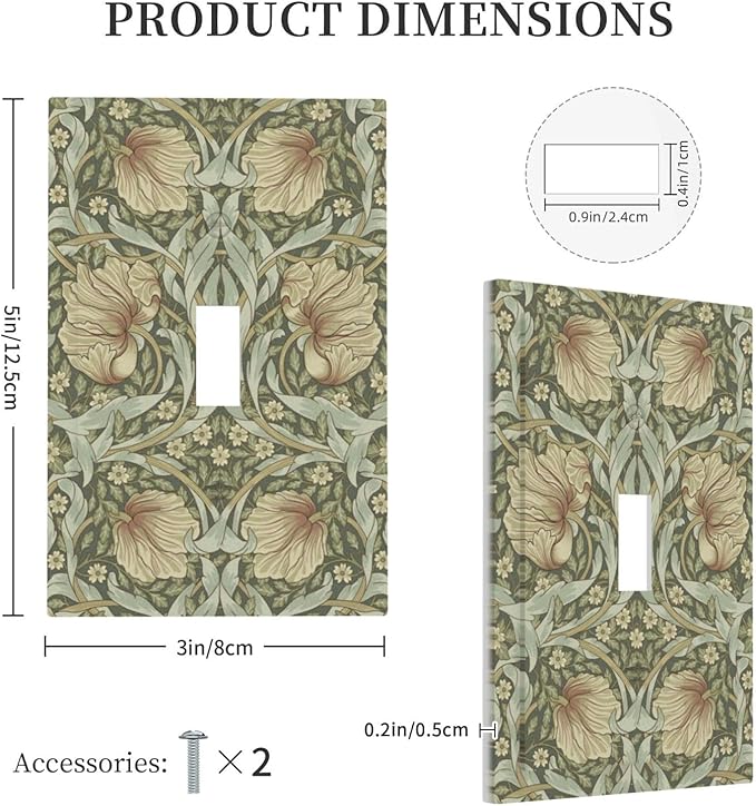 William Morris Pimpernel Flowers 1 Gang Light Switch Cover Single Toggle Wall Plate Decorative Vintage Floral Green Botanical Electrical Switchplate Covers for Country Bedroom Kitchen Décor